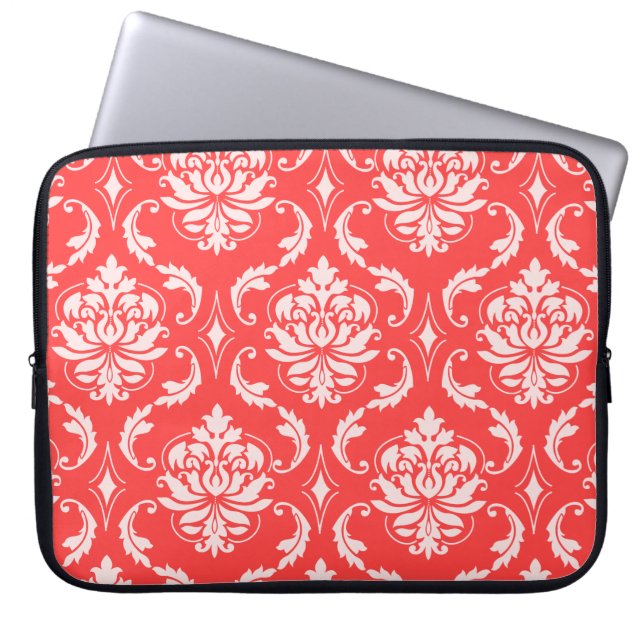 Coral Red Classic Damask Patroon Laptop Sleeve (Voorkant)