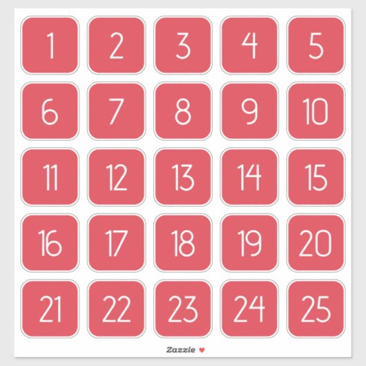 Coral Red Customizable Square Number Stickers (Vel)