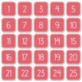Coral Red Customizable Square Number Stickers (Voorkant)