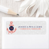 Coral Red en Blue Nautical Boat Anchor Etiket (Insitu)