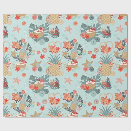 Coral Red en Mint Beach Pattern Cadeaupapier (Vlak)