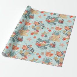 Coral Red en Mint Beach Pattern Cadeaupapier