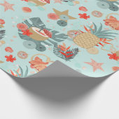 Coral Red en Mint Beach Pattern Cadeaupapier (Hoek)