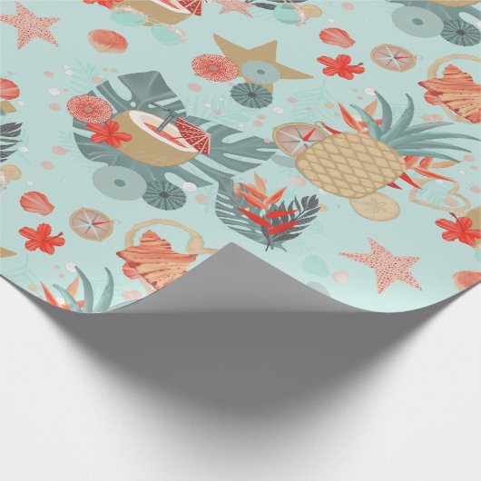 Coral Red en Mint Beach Pattern Cadeaupapier (Hoek)