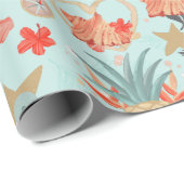 Coral Red en Mint Beach Pattern Cadeaupapier (Rol Hoek)