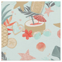 Coral Red en Mint Beach Pattern Stof