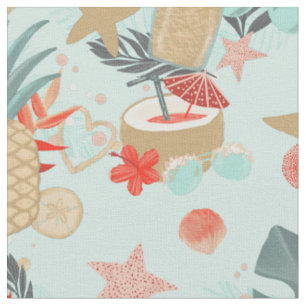 Coral Red en Mint Beach Pattern Stof