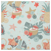 Coral Red en Mint Beach Pattern Stof (Swatch)