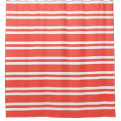 Coral Red en White Striped Douchegordijn (Voorkant)