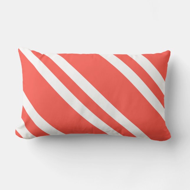 Coral Red en White Striped Kussen (Voorkant)