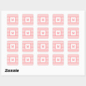 Coral Red en White Stripes - aangepast monogram Vierkante Sticker (Vel)