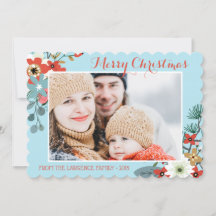 Coral Red Floral Blue Kerstfoto