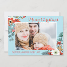 Coral Red Floral Blue Kerstfoto