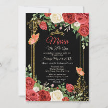 Coral Red Flowers Butterfly Mis XV Anos Birthday