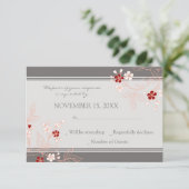 Coral Red Gray Floral RSVP Weddenschap Card (Staand voorkant)
