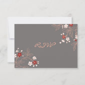 Coral Red Gray Floral RSVP Weddenschap Card (Achterkant)