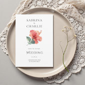 Coral Red Hibiscus Floral Tropical Wedding Kaart