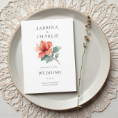 Coral Red Hibiscus Floral Tropical Wedding Kaart