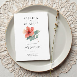 Coral Red Hibiscus Floral Tropical Wedding Kaart
