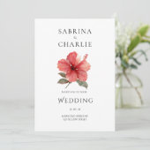 Coral Red Hibiscus Floral Tropical Wedding Kaart (Staand voorkant)