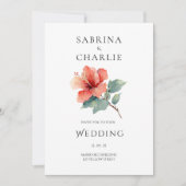 Coral Red Hibiscus Floral Tropical Wedding Kaart (Voorkant)