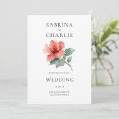 Coral Red Hibiscus Floral Tropical Wedding Kaart (Staand voorkant)