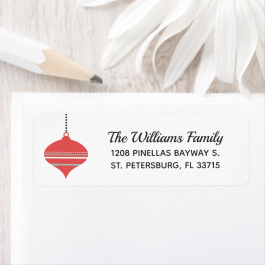 Coral Red Holiday Ornament Retro Etiket (Insitu)