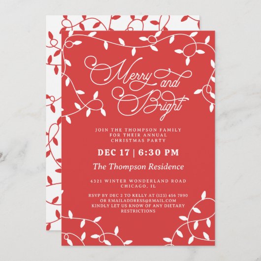 Coral Red Merry String Lights Kerstfeest Kaart (Voorkant / Achterkant)