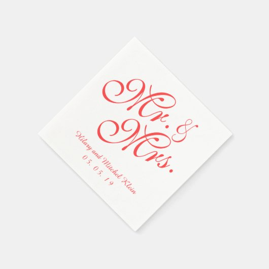 Coral Red Mr. en Mrs. Wedding Paper servetten (Hoek)