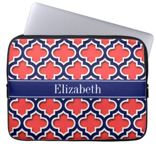 Coral Red Navy 5c Marokkaans #5DS Monogram naam ma Laptop Sleeve