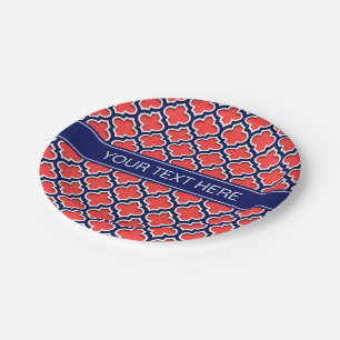 Coral Red Navy 5c Marokkaans #5DS Monogram naam ma Papieren Bordje