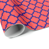 Coral Red, Navy Blu Moroccan Quatrefoil Pattern #5 Cadeaupapier (Rol Hoek)