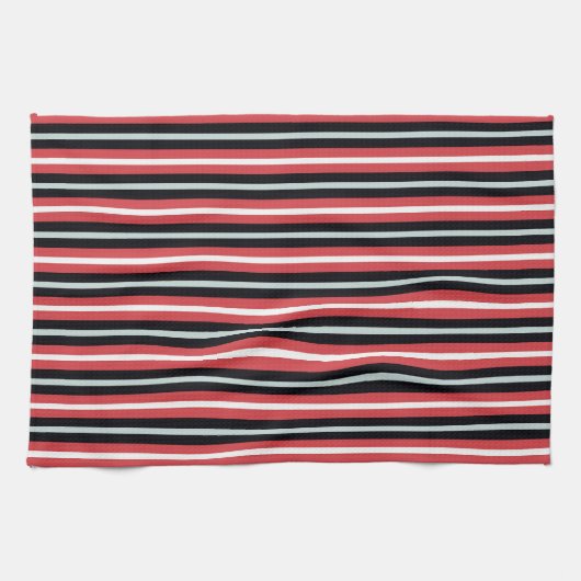Coral Red Navy Blue White Stripes Theedoek (Horizontaal)