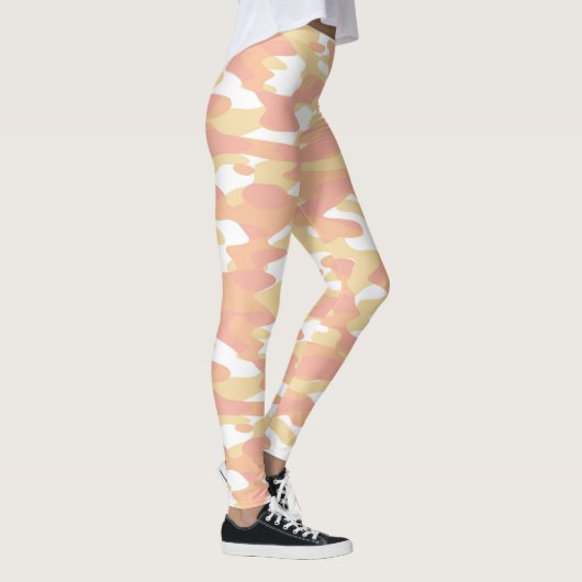 Coral Red Oranje Geel Witte Camouflage Patroon Leggings (Rechts)