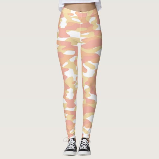 Coral Red Oranje Geel Witte Camouflage Patroon Leggings (Voorkant)