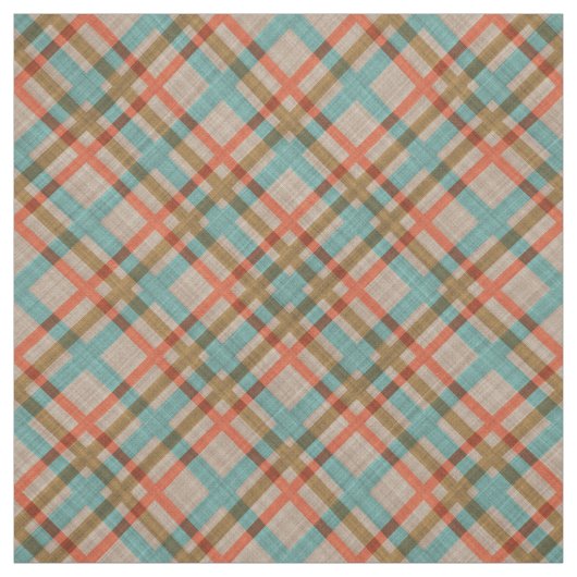 Coral Red Oranje Turquoise Blue Pset Pattern Stof (Swatch)