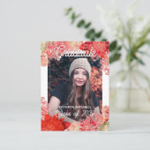 Coral Red Pink Botanische Boho Floral Afstuderen Briefkaart (Staand voorkant)