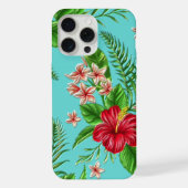 Coral Red Pink Floral op Aqua Blue Turquoise iPhone Hoesje (Achterkant)