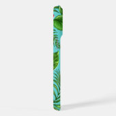 Coral Red Pink Floral op Aqua Blue Turquoise iPhone Hoesje (Rechterkant)