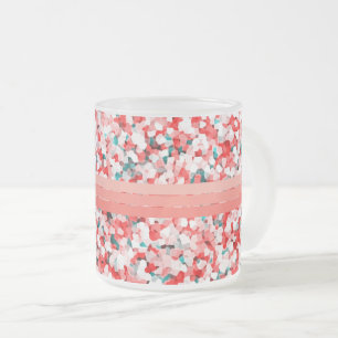 Coral Red Pink Stripes over Crystal Pattern Matglas Koffiemok