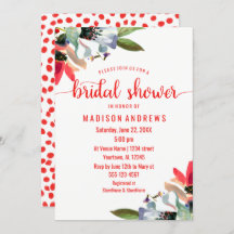 Coral Red Poppy Floral Bridal Shower Uitnodiging