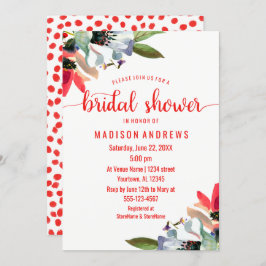 Coral Red Poppy Floral Bridal Shower Uitnodiging
