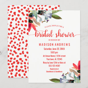 Coral Red Poppy Floral Bridal Shower Uitnodiging