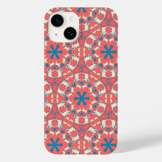Coral Red Pug Pattern Hoesje (Achterkant)