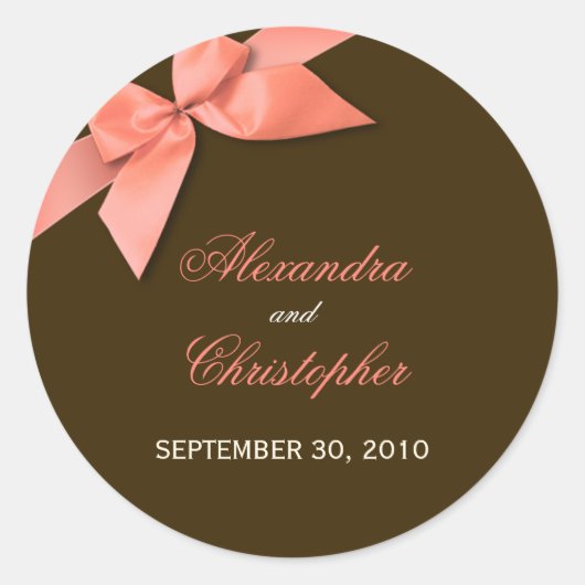 Coral Red Ribbon bruiloft uitnodiging Aankondiging Ronde Sticker (Voorkant)