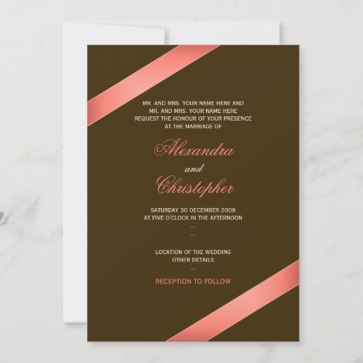 Coral Red Ribbon Wedding Announding Kaart (Achterkant)