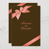 Coral Red Ribbon Wedding Announding Kaart (Voorkant / Achterkant)