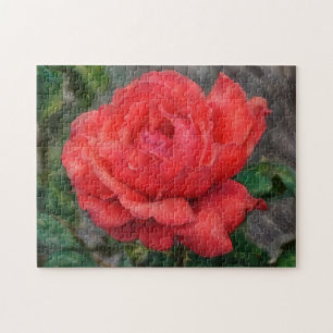 Coral Red Rose Flower Art Puzzel Legpuzzel