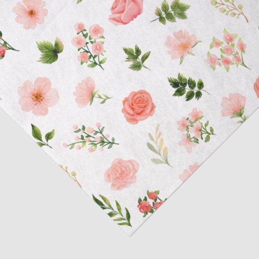 Coral Red Roses and Foliage Pattern Tissuepapier (Detail)