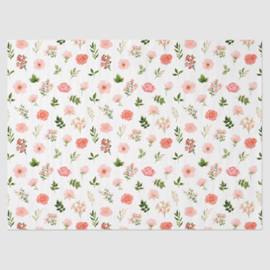 Coral Red Roses and Foliage Pattern Tissuepapier (Voorkant)